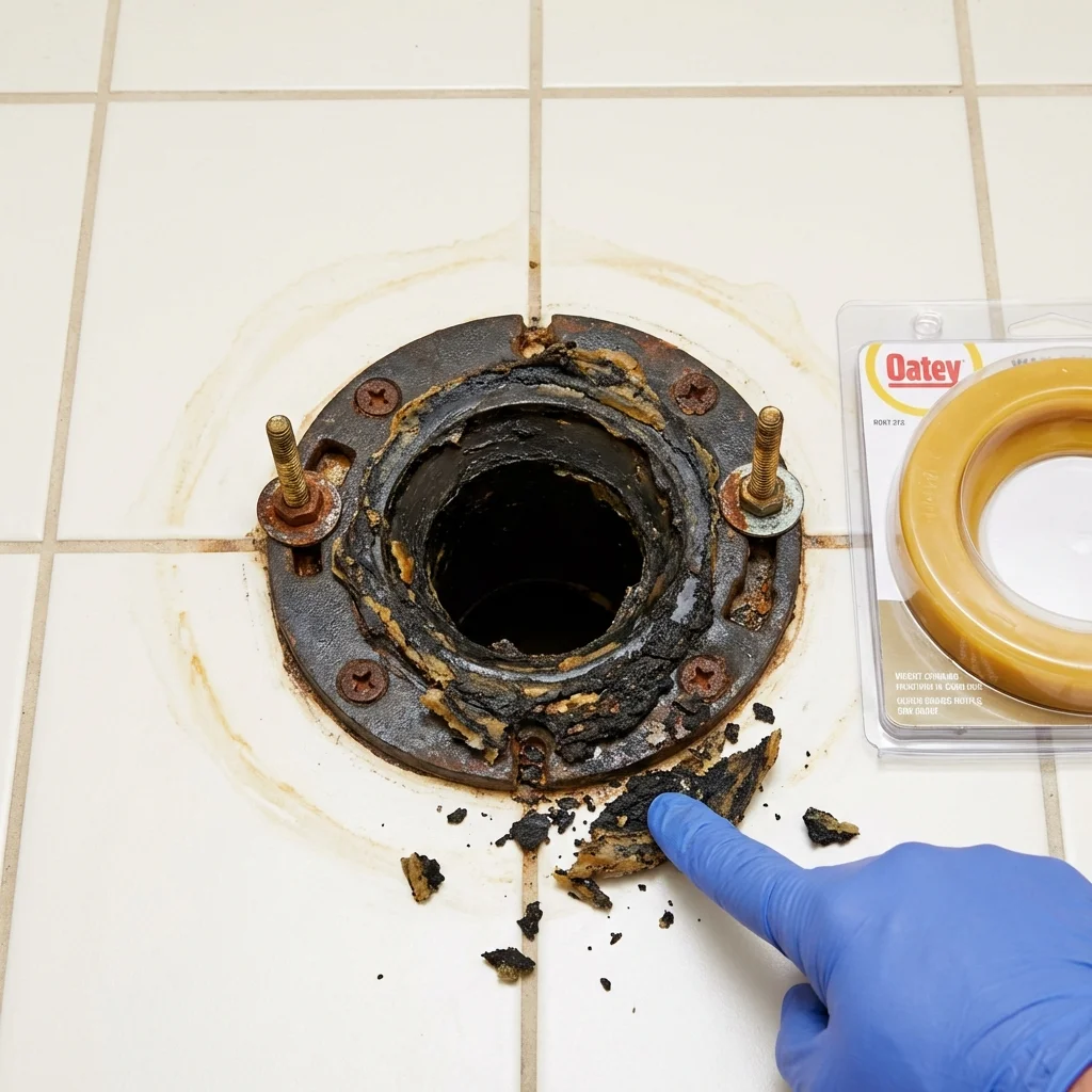Failed wax ring showing water seepage at the base of a toilet in a Marion, SC home